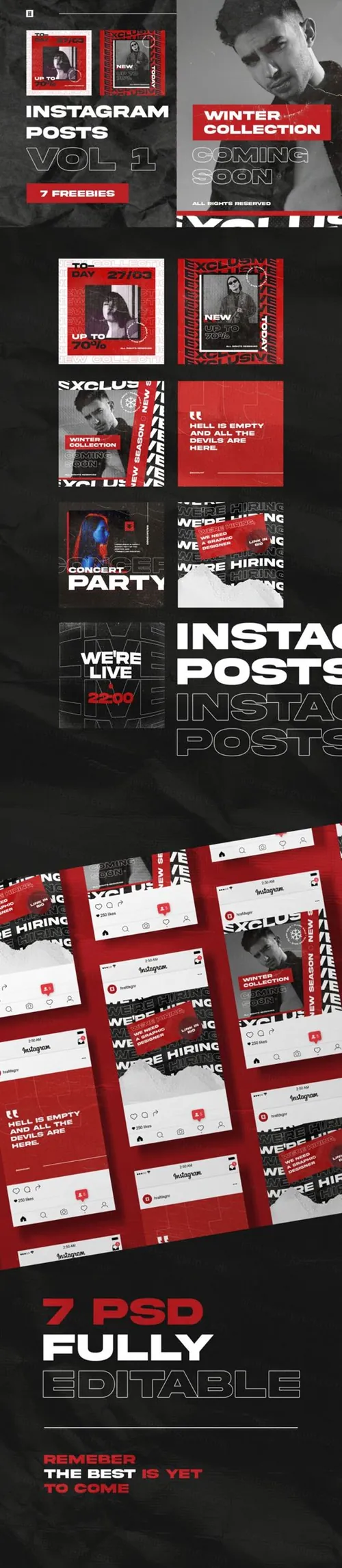 Ins潮流时尚年轻潮牌海报PSD模板 Instagram fashion Posts - 7 freebies ( PSD )