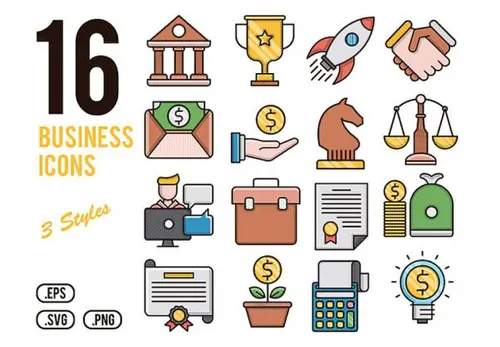 16个金融商务业务矢量图标集Business Icons