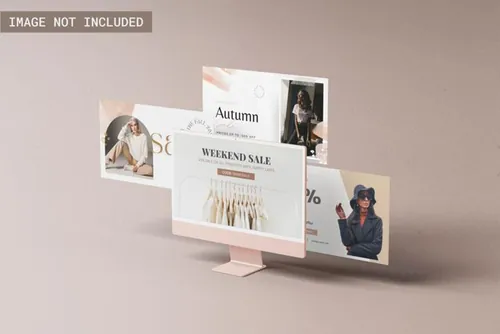 最新粉色苹果电脑网页设计多屏贴图展示样机模板 Imac 20