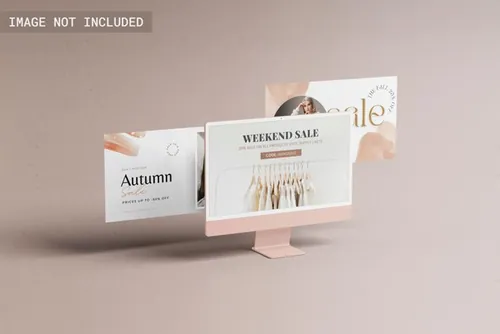 最新粉色苹果电脑网页设计多屏贴图展示样机模板 Imac 20