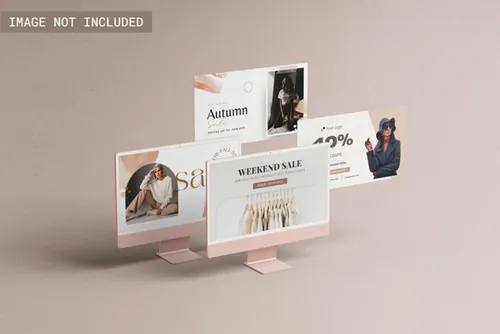 最新粉色苹果电脑网页设计多屏贴图展示样机模板 Imac 20