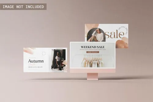 最新粉色苹果电脑网页设计多屏贴图展示样机模板 Imac 20