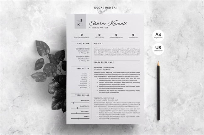 酷炫高端简历模板 Resume Template 4 Pages Pack