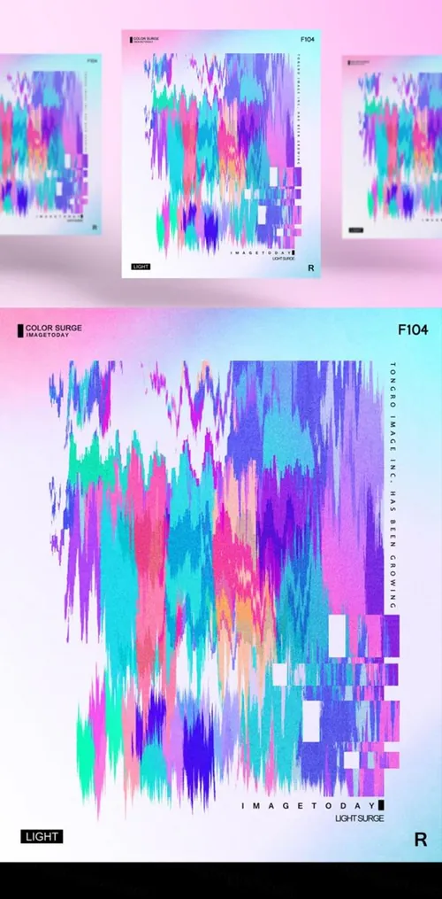 高端荧光炫彩信号错乱丢失抽象全息渐变光效概念海报PSD模板 Light Surge
