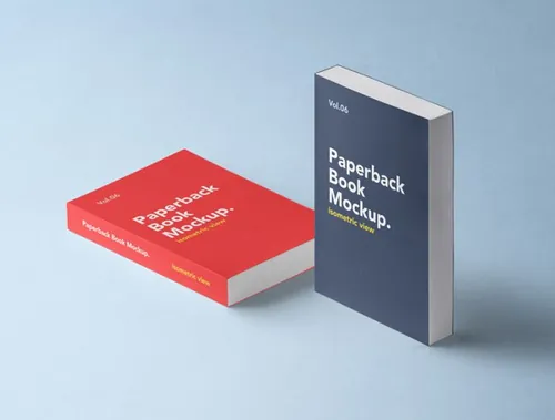 干净的等距平装psd书样机 Paperback Psd Book Mockup Vol6