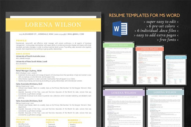 现代清新风格的简历模板三合一 Modern 3 in 1 Word resume bundle
