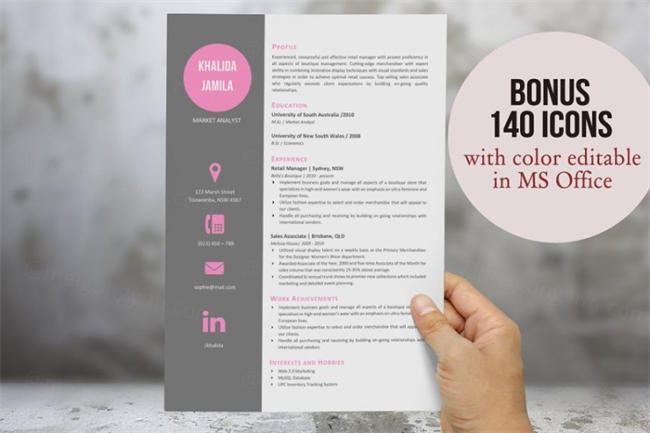 现代的左边栏简历模板 Modern left bar icon resume template