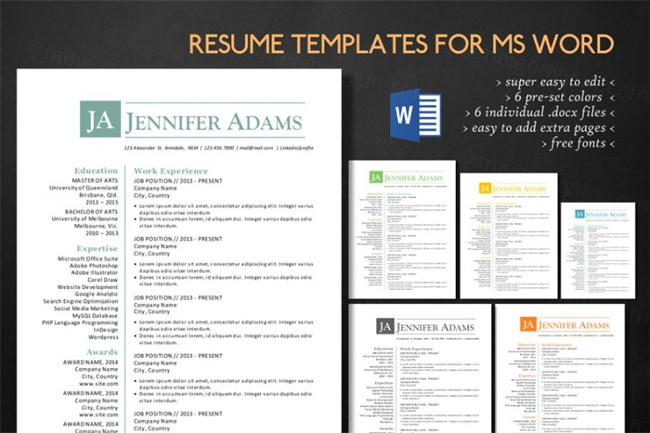 简单干净的Word简历模板三合一 Simple clean in 1 Word resume