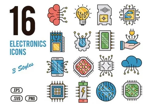 16个电子设备芯片高科技矢量图标集Electronics Icons