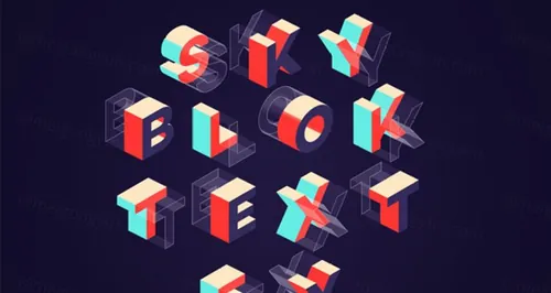 超个性立体字体模版Sky Blok Psd Text Eff
