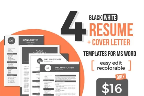 简约的黑白Word简历模板 Black white Word resume