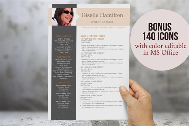 带照片的简历模板 3 in 1 photo Word modern resume