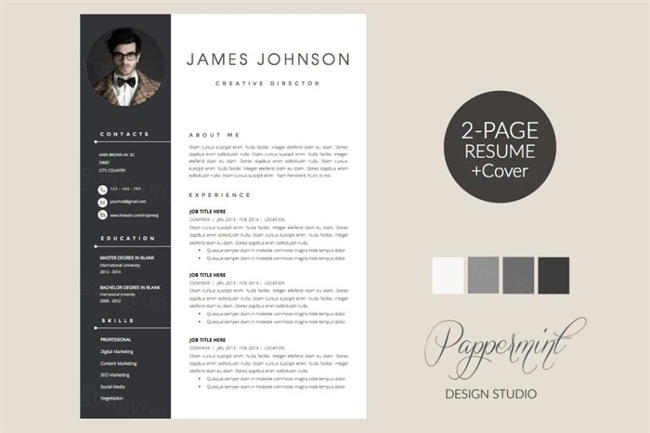 帅气的简历模板 Resume Template Cover Letter WORD