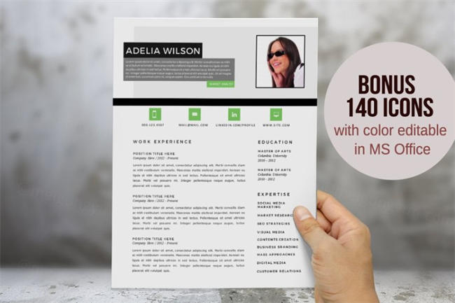 绿色照片Word简历模板 Green photo 2 in 1 Word resume