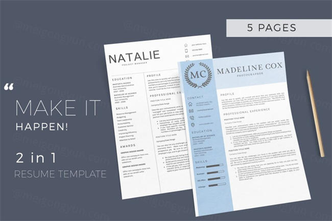 专业的简历模板 Resume Template 5 Pages CV