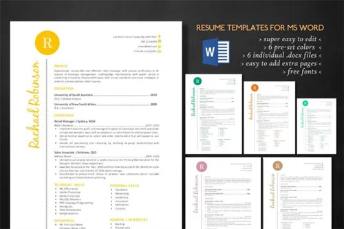 时尚的Word简历模板 Stylish script 2 in 1 Word resume