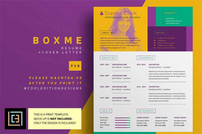 酷炫色彩的简历模板 BoxMe Resume CV 2 pack