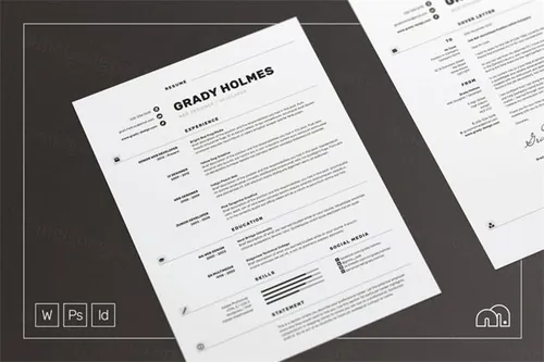 黑白文字简历模板 Grady – Resume CV