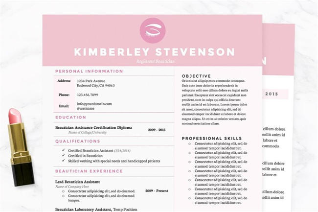 粉色女性简历模板 Crisp Pink Resume , Cover Letter Pkg