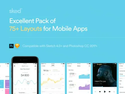 时尚金融股票数据分析图表社交媒体移动APP UI工具包Sked Mobile U
