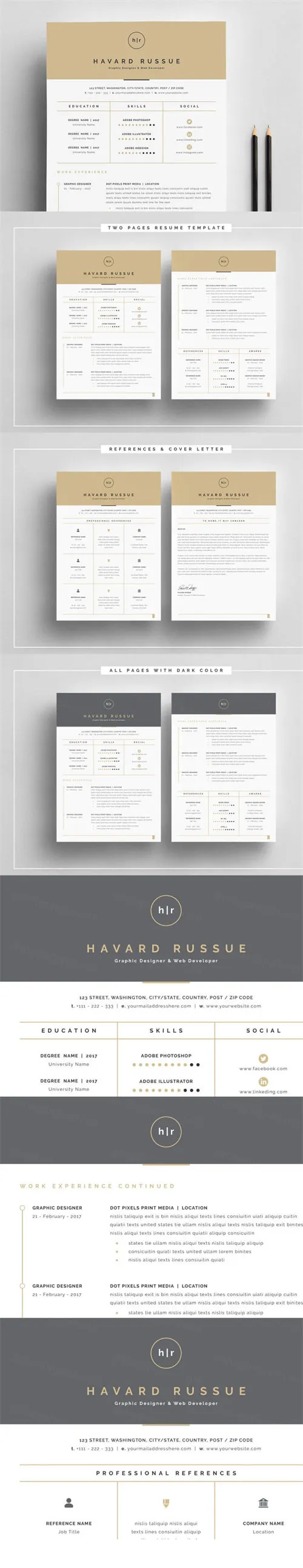 专业的简历模板4页 Professional Resume 4 Pages