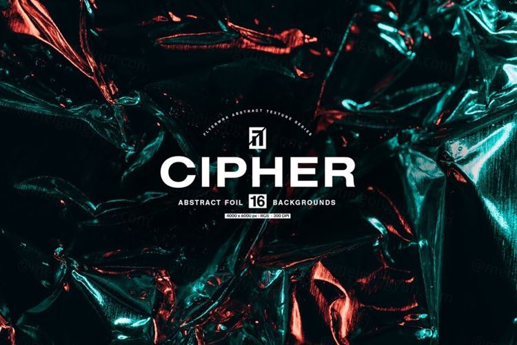 抽象粗糙皱巴巴褶皱箔铬合金银铝金属质感纹理 Cipher -