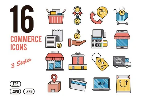 16个金融商务支付购物矢量图标集Commerce Icons