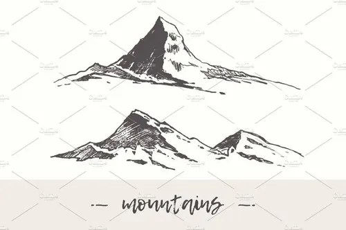 手绘山峰矢量插图Two illustrations of mountain peaks