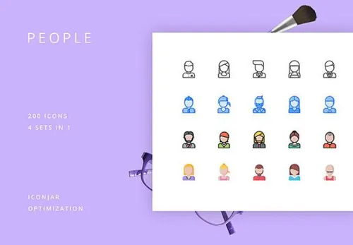 200个人物头像填充轮廓矢量图标集People