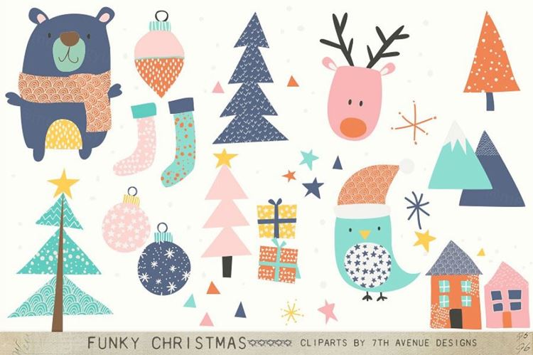 可爱的圣诞主题Funky Christmas Cliparts