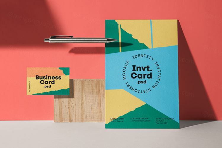 邀请函名片品牌设计提案场景展示样机模板 Stationery