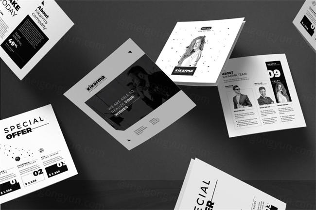 方形折叠画册宣传册模板 Square Tri fold Brochure