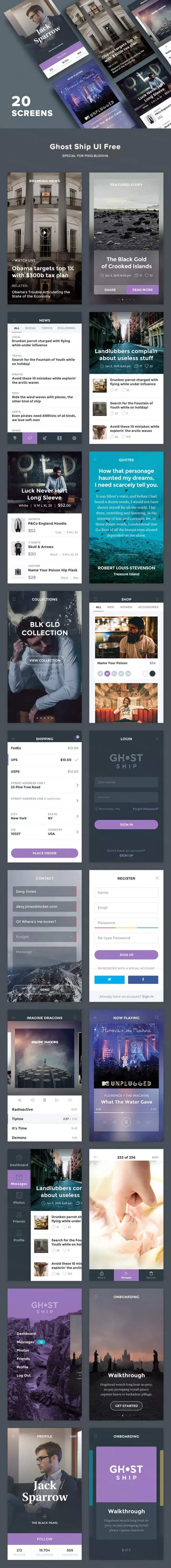 UI - 高品质黑紫白色调时尚移动PSD工具包