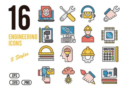 16个工程建筑工具安全生产矢量图标集Engineering Icons
