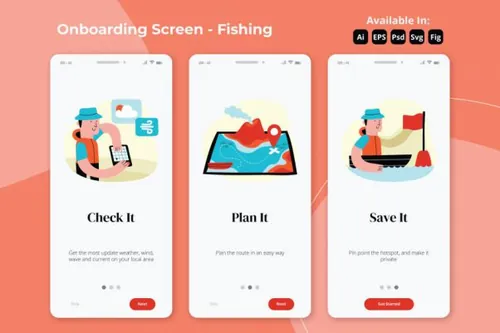 航海登船和渔业相关插画启动页模板（AI,EPS,FIG,PSD,SVG