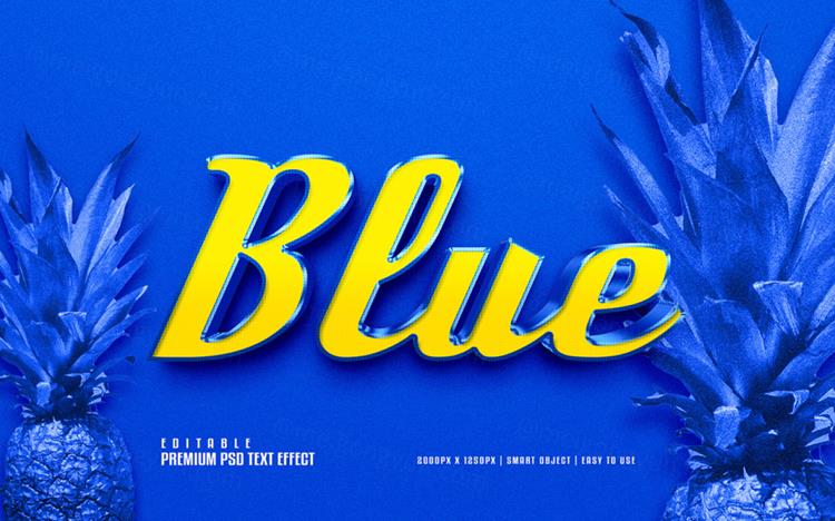 高质量奢华蓝金色立体字体特效文本样式PSD智能对象模板
