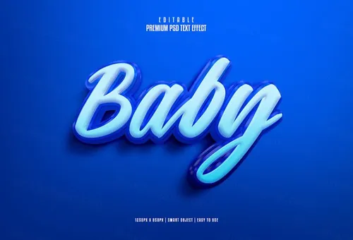 高质量蓝色立体字体特效文本样式PSD智能对象模板