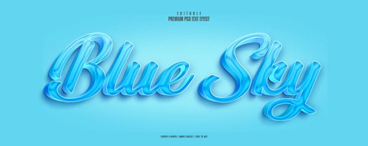 高质量天空蓝立体字体特效文本样式PSD智能对象模板