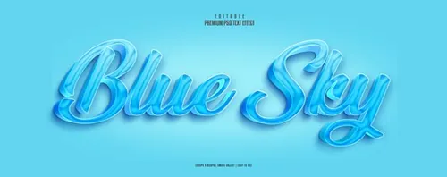 高质量天空蓝立体字体特效文本样式PSD智能对象模板