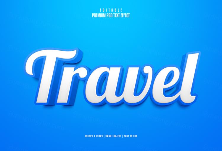 高质量蓝色海报立体主题字体特效文本样式PSD智能对象模板