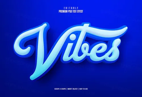 高质量蓝色海报立体主题字体特效文本样式PSD智能对象模板