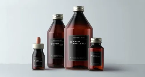 琥珀色护肤品包装设计PSD贴图模板Amber Bottles Cosmetic Packaging