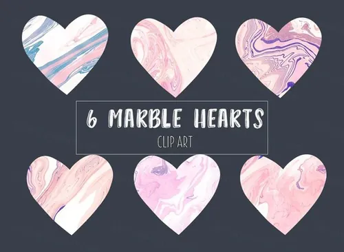 大理石纹理爱心形状设计素材Marble hearts clipart in pink
