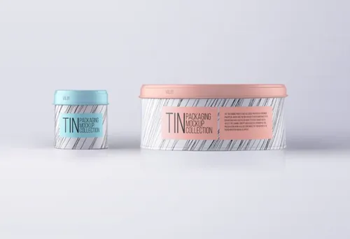 一套带有盖的两种金属psd样机 Psd Tin Container Packaging Vol1