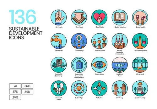 136个可持续发展环保能源清洁卫生矢量图标集Sustainable Dev Ic