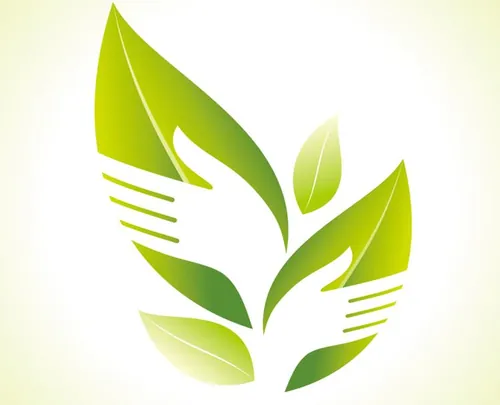 创意绿色叶子手影剪影背景矢量设计素材Hand and Leaf silhouette