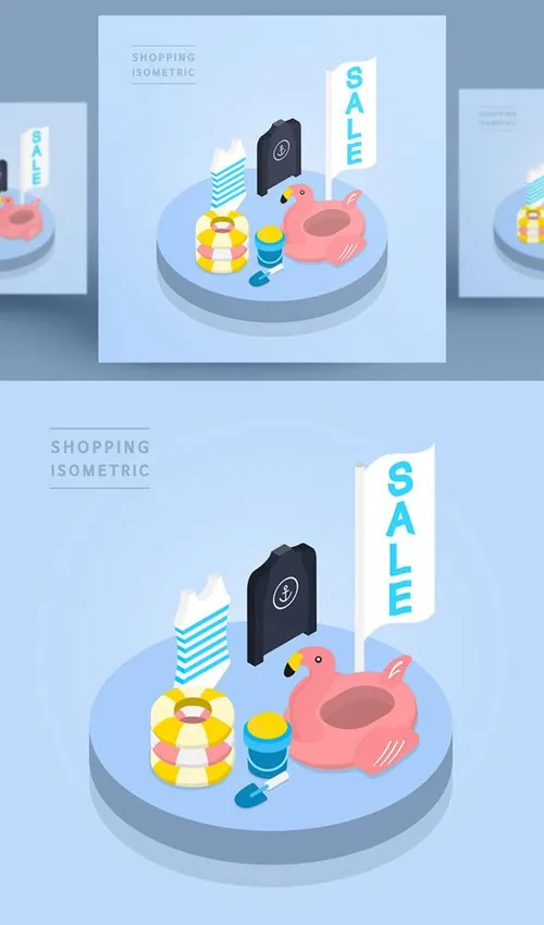 创意时尚彩色购物打折促销商场逛街卡通等距插图矢量设计素材9102