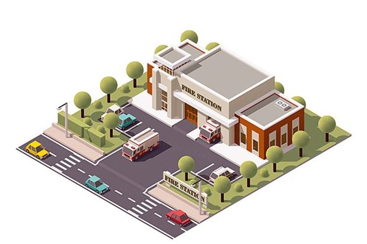 房屋模型Vector isometric fire station