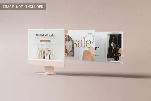 最新粉色苹果电脑网页设计多屏贴图展示样机模板 Imac 20