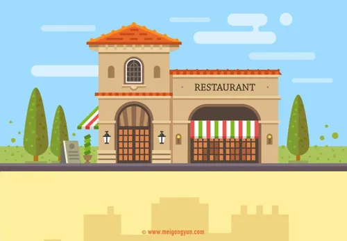 餐厅咖啡厅建筑矢量素材Restaurant Cafe bui